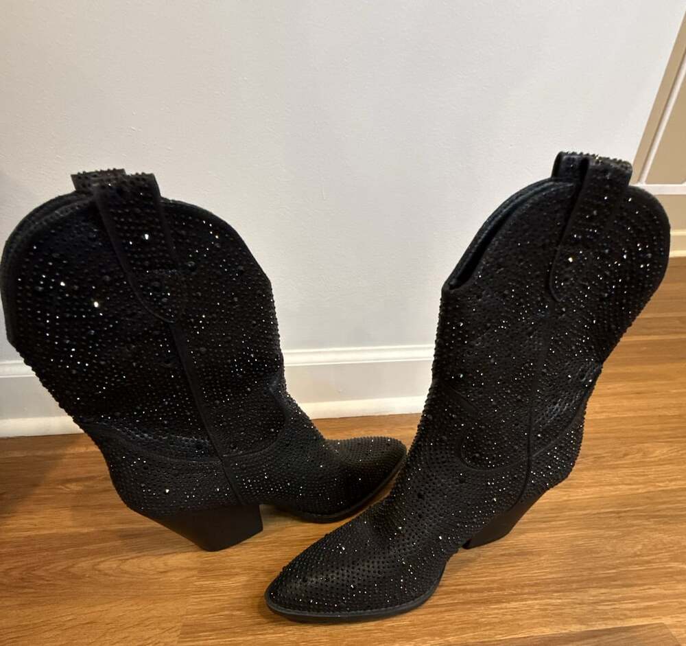Tray Better Moves Rhinestone Cowboy Boots Size 10 Black